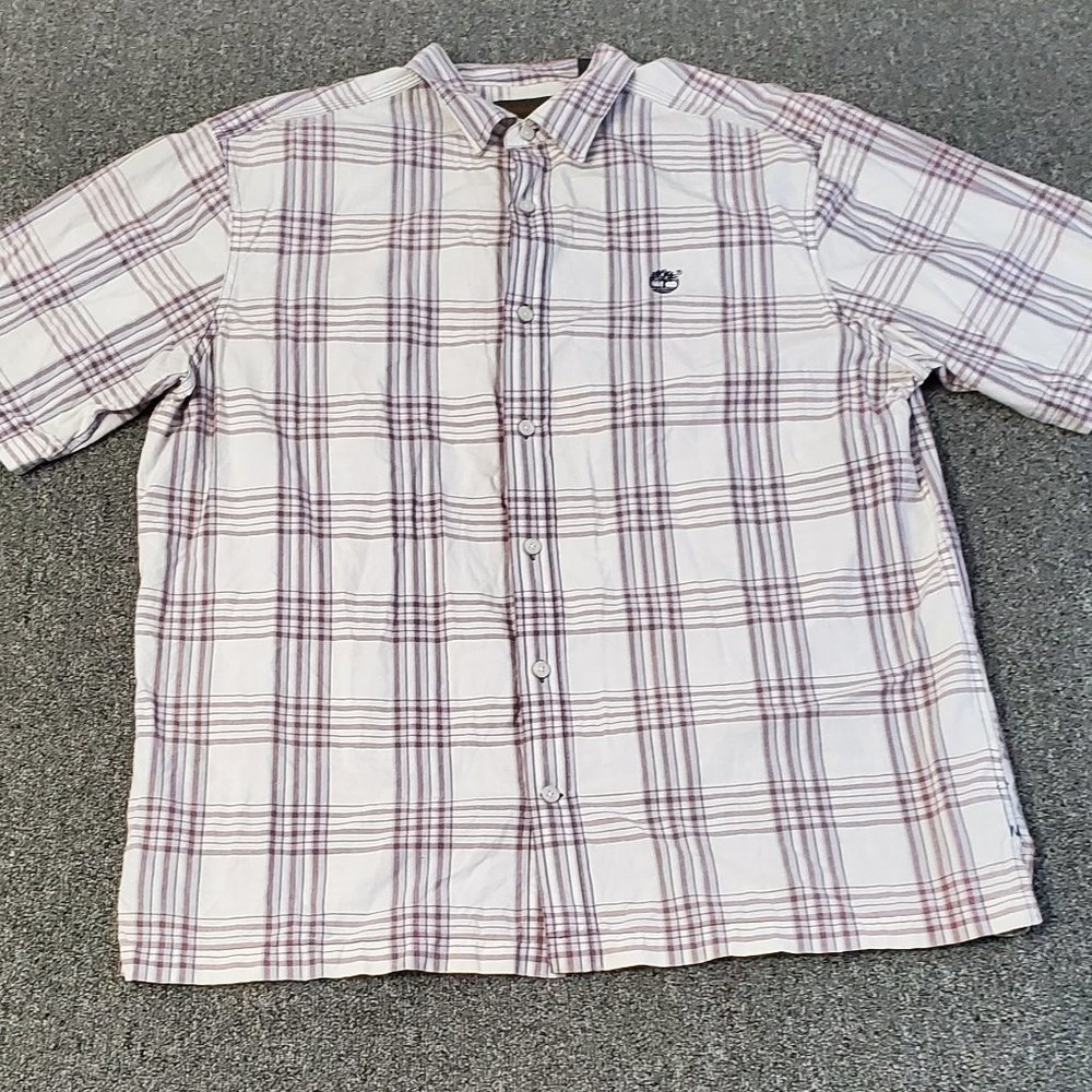 Timberland Shirt Adult XL Extra Large White Red Outdoors Button Up Camp Mens